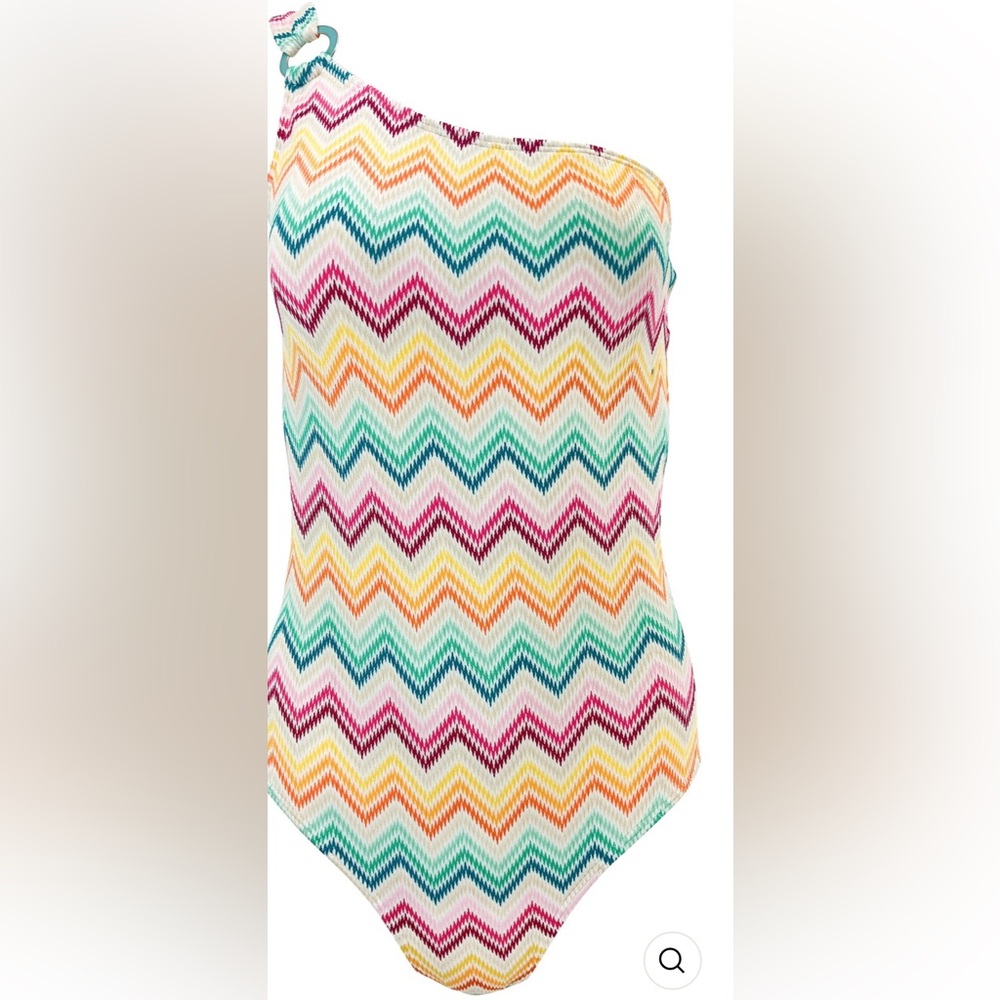 NWT SHOSHANNA ASYMMETRIC TURQUOISE RING ONE-PIECE SWIMSUIT CHEVRON MULT size 8